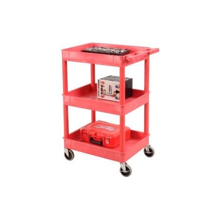 Luxor Luxor RDSTC111RD Red 3 Shelf Tray Shelf Plastic Cart 24 x 18 RDSTC111RD